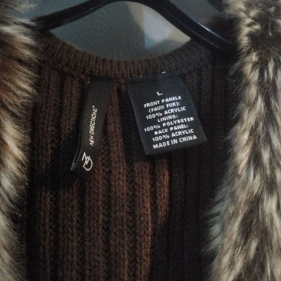 New Directions Women's Faux Fur Vest Cardigan, Size L, Brown, 100% Acrylic - Picture 4 of 7